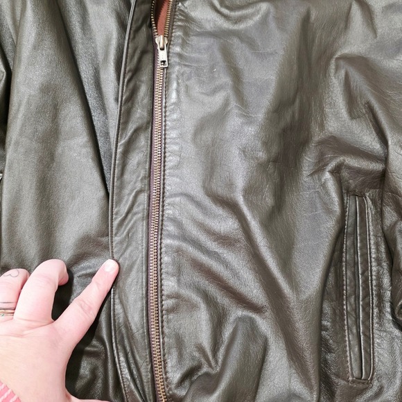 Vintage Comint Metallic Patterned Leather Bomber Jacket Brown Size M - Picture 6 of 15